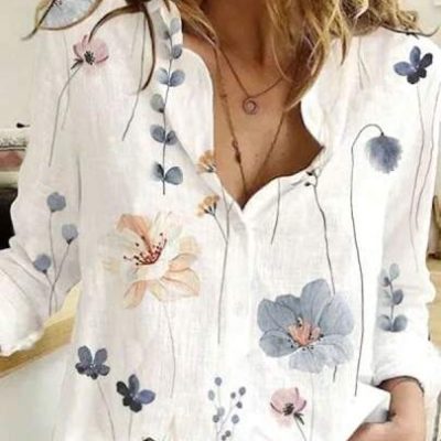 2024 New European And American Style Flower Printed Long Sleeve Shirt