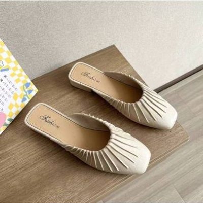 2024 New Summer Flat Slipper Women Outdoor Open Toe Half-Dragged Baotou Soft-Bottomed Sandals Single-Foot Slip Female Shoe