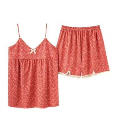 2024 New Summer Thin Spaghetti Strap Shorts Loose Sexy High-End Sense Floral Homewear Set