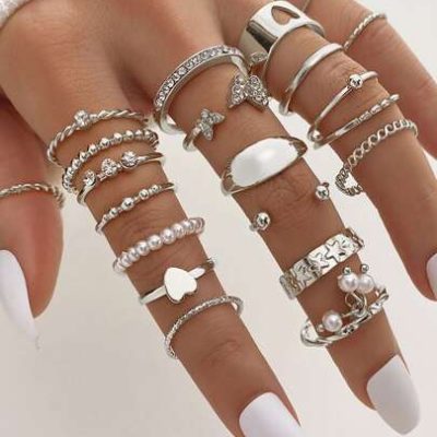 21pcs/set Luxury Hollow Out Heart & Butterfly Design Simple Personality Rings Set