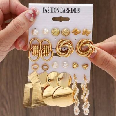 22pcs Simple Metallic Geometric Stud Earrings Set For Women, Suitable For Vacation, Date, Gift And Daily Wear