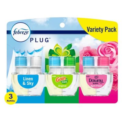 2.63 oz Variety Pack Plug Linen & Sky Gain Original, & Downy April Fresh Scent Automatic Air Freshener (3 Refills)