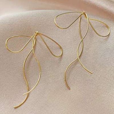 2pcs Elegant Bowknot & Line Design Earrings