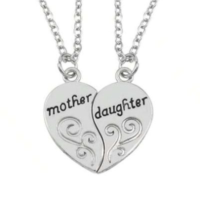 2pcs Heart Shaped Letter Patchwork Necklace Set, Mother Daughter Love Pendant Clavicle Chain
