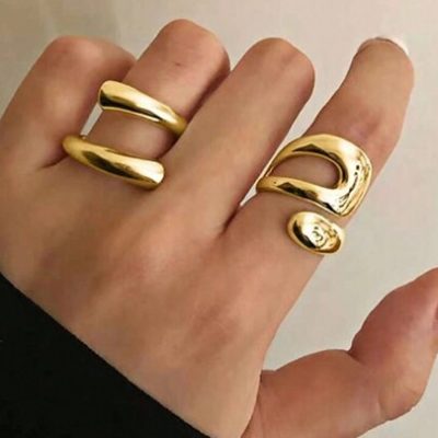 2pcs Minimalist Geometric Open Ring For Women, Alloy Metal