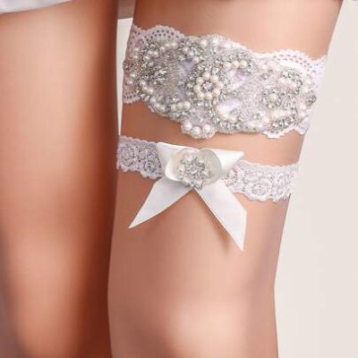 2pcs Rhinestone & Faux Pearl Decor Bridal Thigh Belt