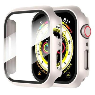 2pcs/Set Male & Female Pc Smart Watch Case With Tempered Glass Screen Protector, Ultra-Thin, Compatible With Apple Watch 38/40/41/42/44/45/49mm,…