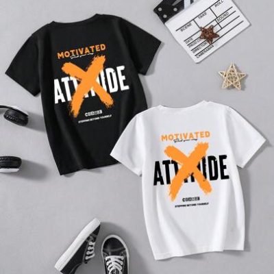 2pcs/Set Young Boys’ Letter Print Short Sleeve T-Shirt