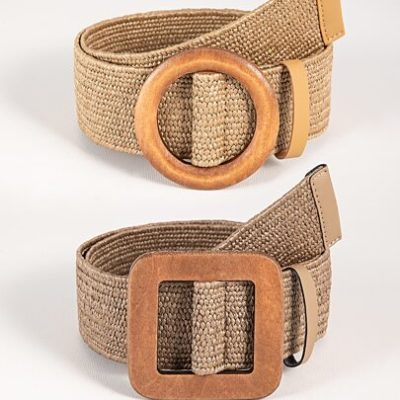 2pcs Square Buckle Woven Belt