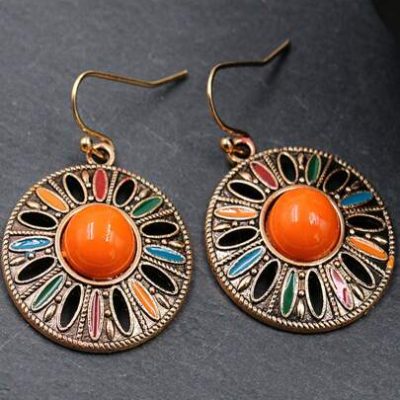 2pcs Vintage Geometric Circle Drop Earrings For Women Bohemian Style Vacation Personalized Female Accessories
