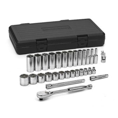 3/8 in. Drive 12-Point Standard & Deep SAE 90-Tooth Ratchet and Socket Mechanics Tool Set (30-Piece)