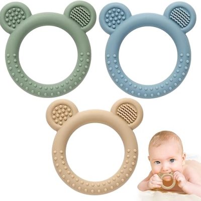 3 Pack Teething Toys for Babies 0-6 Months BPA Free, Baby Toys 6-12 Months Teething Relief Easy to Hold, Silicone Teethers Chew Toys for Infant…