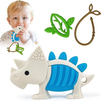 3 PCS Baby Dinosaur Teething Toys – Silicone Baby Teething Toys for 0-6 6-12 12-18 Months, Silicone Teether for Toddlers, Teething Toys for Boys…