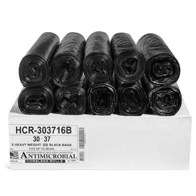 30 Gal. 16 Mic (eq) Black Trash Bags 30 in. x 37 in. Pack of 500 for Janitorial and Industrial