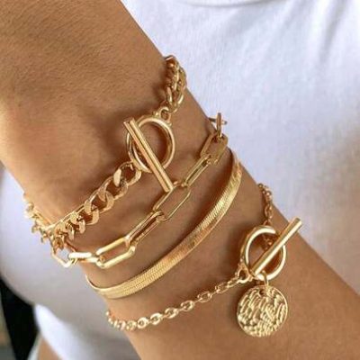 4pcs/set Disc Charm OT Buckle Bracelet