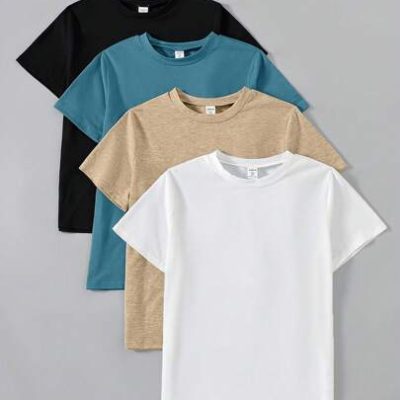 4pcs/Set Teenage Boys Knitted Basic Resting Multicolor T-Shirt