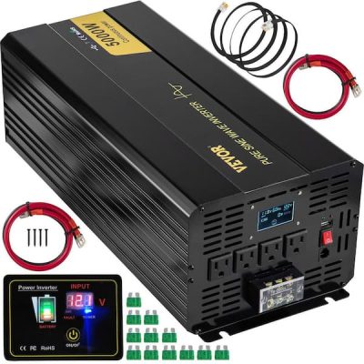 5000-Watt DC 12V to AC 120V Pure Sine Wave Inverter Car Converter w/ LCD Display USB Port Remote Controller for Car RV