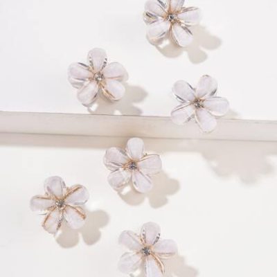 6pcs/Pack White Faux Crystal Flower Hair Clips For Girls’ Hair Accessories, Including Side Hair Clips, Bangs Clips, Princess Headbands, Braids…
