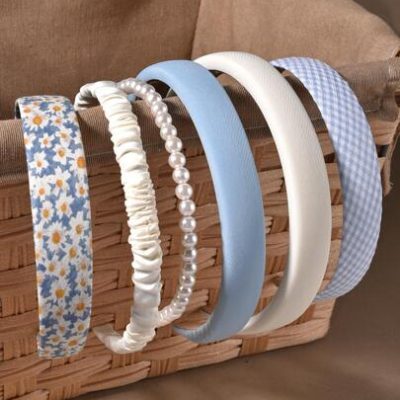 6pcs Women Faux Pearl Decor Ditsy Floral Pattern Sweet Blue Style Headband, For Daily Life Cute