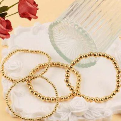 7pcs/set Gold Ccb Beaded Bracelets (assorted Sizes) For Women’s Daily Wear