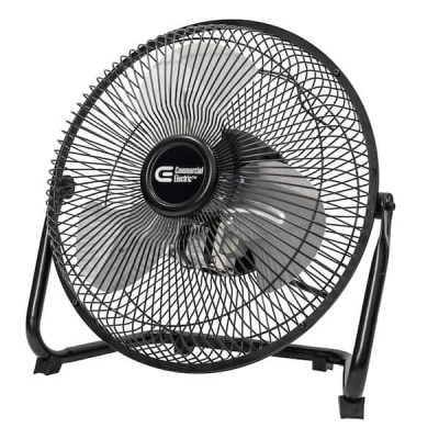 9 in. 3-Speed High Velocity Floor Fan in Black With Wall Mount Bracket