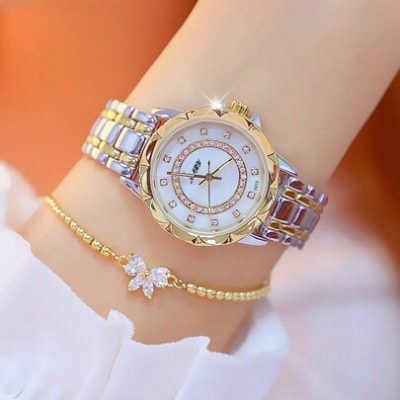 A Delicate Women Elegant And Gorgeous Quartz Watch With Fashionable Man-Made Diamond-Encrusted Dial, Waterproof Steel Strap Ladies Watch, Suitable…