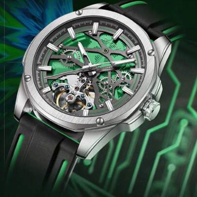 AILANG Men Genuine Silicone Strap Hollowed-Out Waterproof Luminous Tourbillon Fashion Automatic Ultra-Thin Mechanical Wristwatch