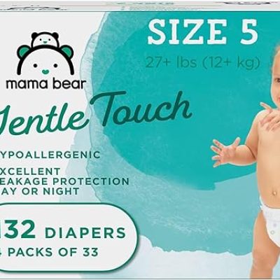 Amazon Brand – Mama Bear Gentle Touch Diapers, Hypoallergenic, Size 5, White, 132 Count (4 packs of 33)