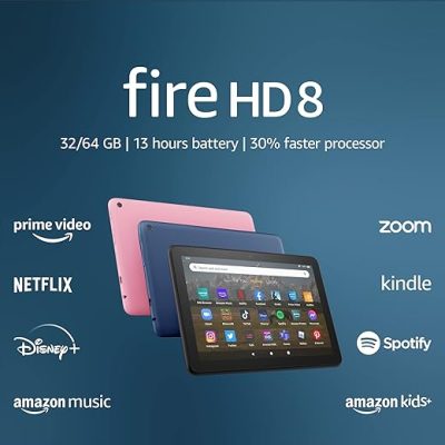 Amazon Fire HD 8 tablet, 8” HD Display, 32 GB, 30% faster processor, designed for portable entertainment, (2022 release), Black