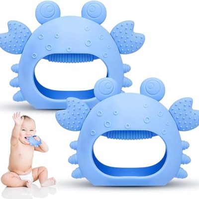 Anboor 2 Pack Baby Teething Toys, Silicone Teethers for Babies 0-6 Months Anti Dropping Hand Teether, Infant Baby Chew Toys for Teething Relief,…