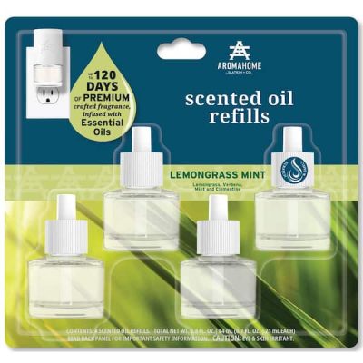 AromaHome Lemongrass Mint Scented Oil Refill Plug-In Air Freshener Refill (4-Pack)