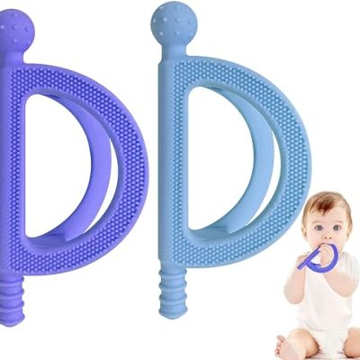 Baby Teething Toys for Babies 3-24 Months,Dropping Wrist Hand Teethers Baby Chew Toys,Easy to Hold,BPA Free (Blue&Purple)