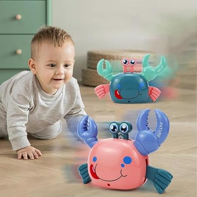 Baby Toys Crawling Crab, Infant Tummy Time Toys ,Light-Up Walking Dancing Moving Crab Learning Crawl System Music Sensing Interactive Musical…