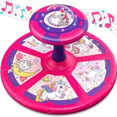 beefunni Unicorn Sit and Spin Toy, Birthday Gift for Girls Age 2 3 Years Old, Toddler Toys 18 Months +, with LED and Music, 360° Spin