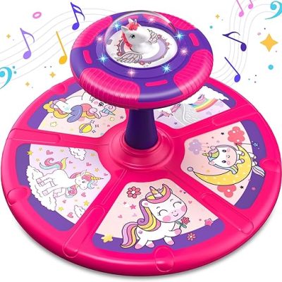 beefunni Unicorn Sit and Spin Toy for Toddlers Girls 1 2 3 4 Years Old, Birthday Gift for Kids Ages 1-3, with LED and Music,360° Spin