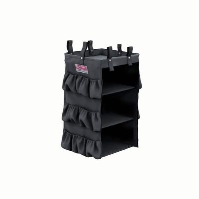 Black Three-Sided Hanging Housekeeping Accessory Bag with Shelves