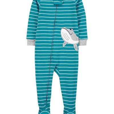 Blue Baby 1-Piece Striped Whale 100% Snug Fit Cotton Footie Pajamas | carters.com