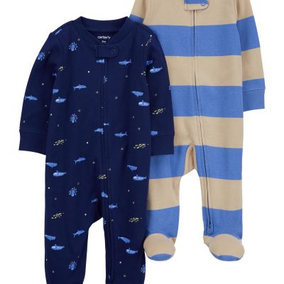 Blue Baby 2-Pack Striped Zip-Up Cotton Sleep & Play Pajamas | carters.com