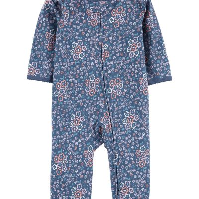 Blue Baby Floral 2-Way Zip Cotton Sleep & Play Pajamas | carters.com