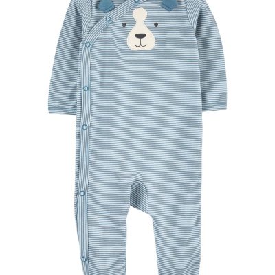 Blue Baby Striped Dog Side-Snap Cotton Sleep & Play Pajamas | carters.com