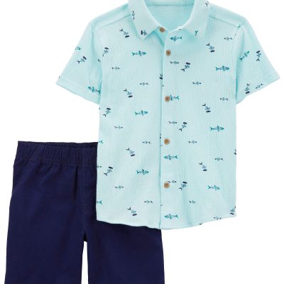 Blue Toddler 2-Piece Fish Button-Front Shirt & Short Set | carters.com