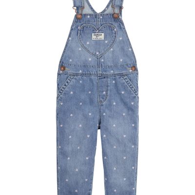 Blue Toddler Heart Print Denim Overalls | carters.com