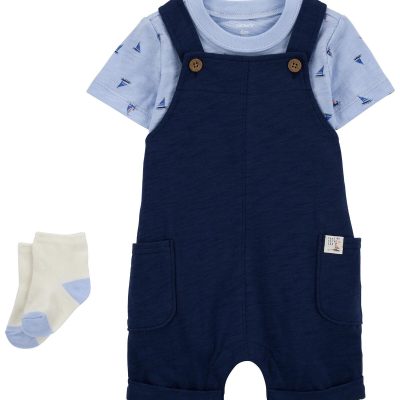 Blue/White Baby 3-Piece Tee & Shortall Set | carters.com