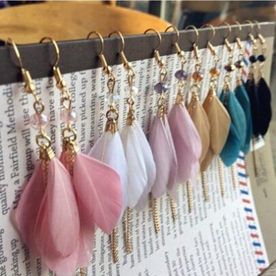 Bohemian Beach Style Feather & Tassel Earrings For Vacation. Natural Feather, Multicolor. Style Earring With Fringes.