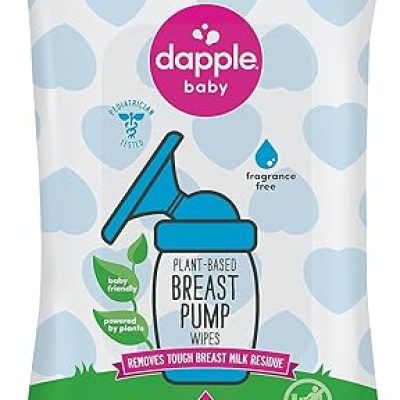 Breast Pump Wipes by Dapple Baby, 25 Count, Fragrance Free, Plant Based & Hypoallergenic Wipes – Removes Milk Residue, Leaves No Taste – Convenient…