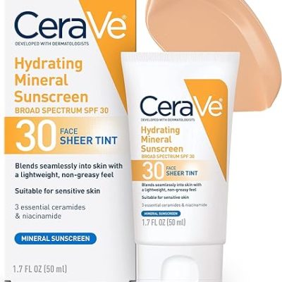 CeraVe Hydrating Mineral Sunscreen with Sheer Tint | Tinted Mineral Sunscreen with Zinc Oxide & Titanium Dioxide | Blends Seamlessly For Healthy…