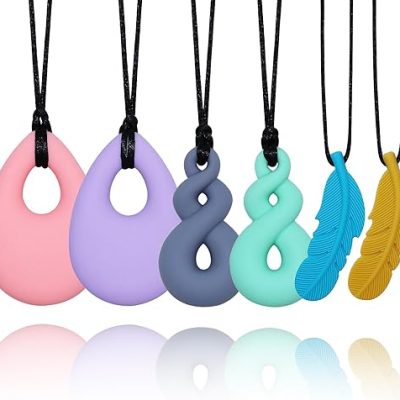 Chew Necklaces for Sensory Kids Boys Girls, 6 Pack Silicone Sensory Chewy Necklace Mouth Fidgets Chewing Necklace for Kids Adults with Autism…