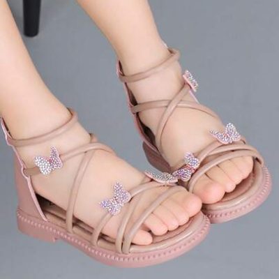 Children Flat Sandals Fashionable Girls” Butterfly Knot Sandals New Summer Beach Sandals Simple All-Match Shoes