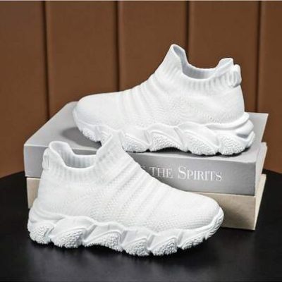 Children Socks-Attached Sneakers Boys/Girls Fashionable Simple Casual White Shoes