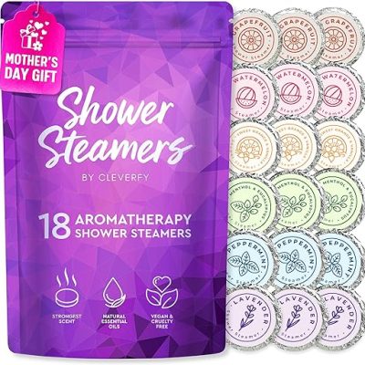 Cleverfy Shower Steamers Aromatherapy – 18 Pack of Shower Bombs with Essential Oils. Self Care Mothers Day Gifts for Mom from Daughter. Purple Set